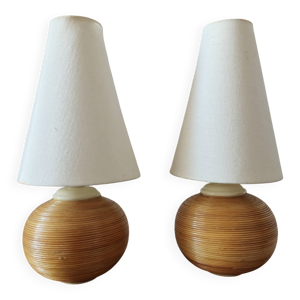 Paire de lampes vintage - rotin