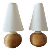 Pair of vintage lamps in rattan and ceramic