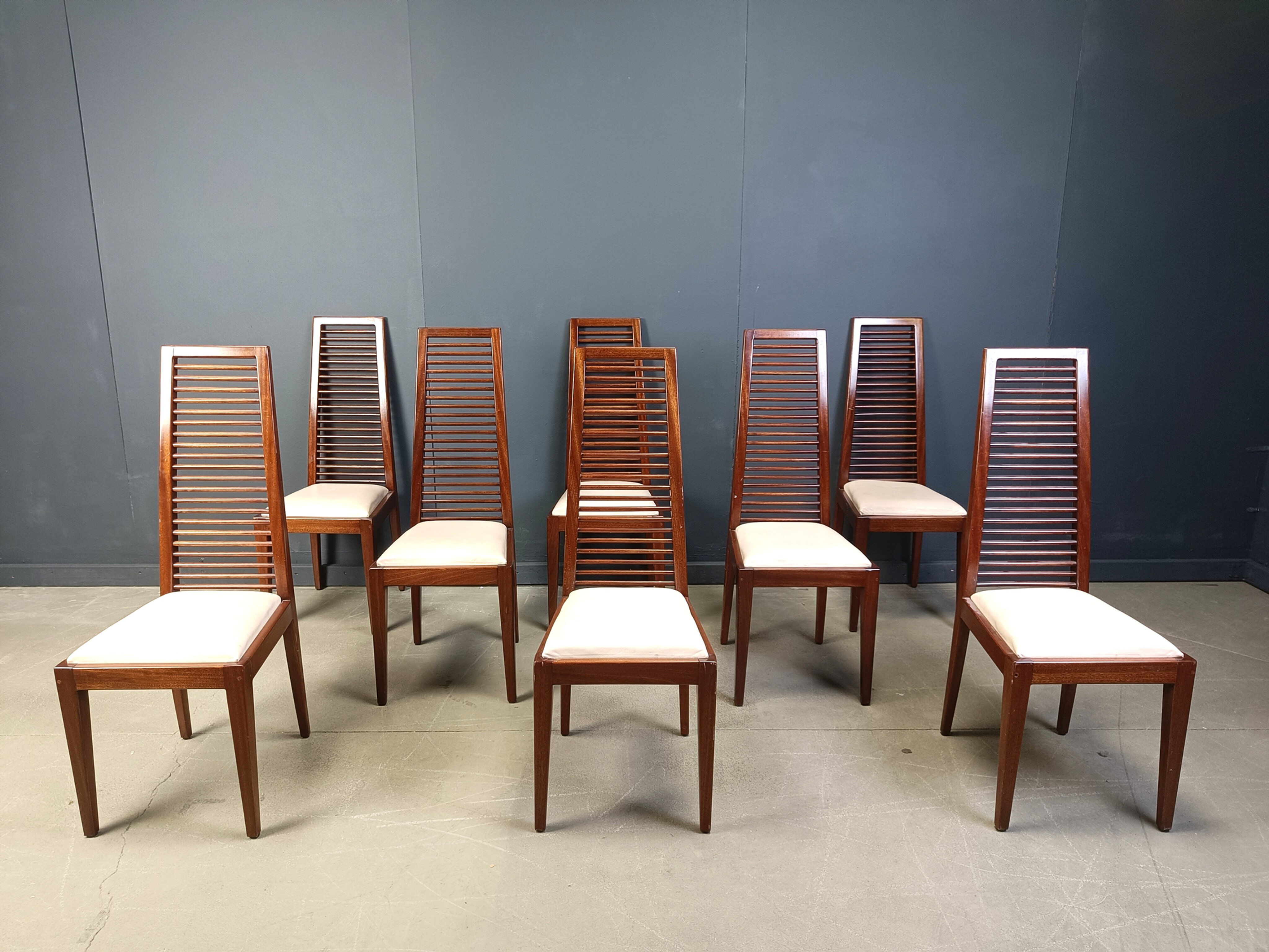 Set of 8 Italian high back dining chairs, 1980s