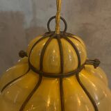 Suspension en verre ambré soufflé et fer forgé