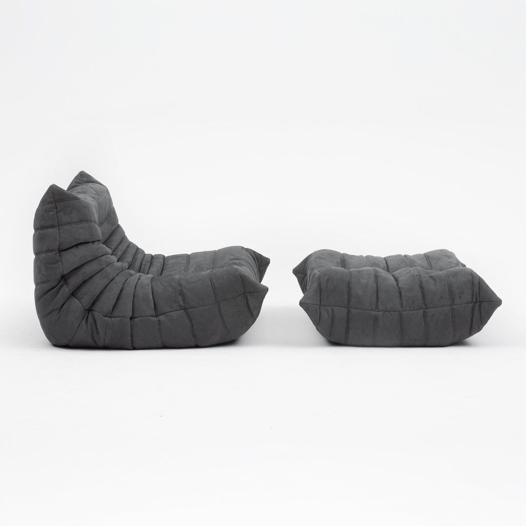 Togo lounge chair and pouf in black fabric by Michel Ducaroy for Ligne Roset, 1973, set of 2