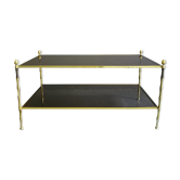 Table basse années 70 laiton et verre fumée