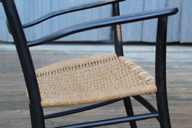 Rocking- vintage flesh blackened wood and rope Italy 1960