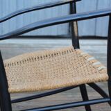 Rocking- vintage flesh blackened wood and rope Italy 1960