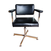 Swivel office chair Strafor with chrome metal and black faux leather.