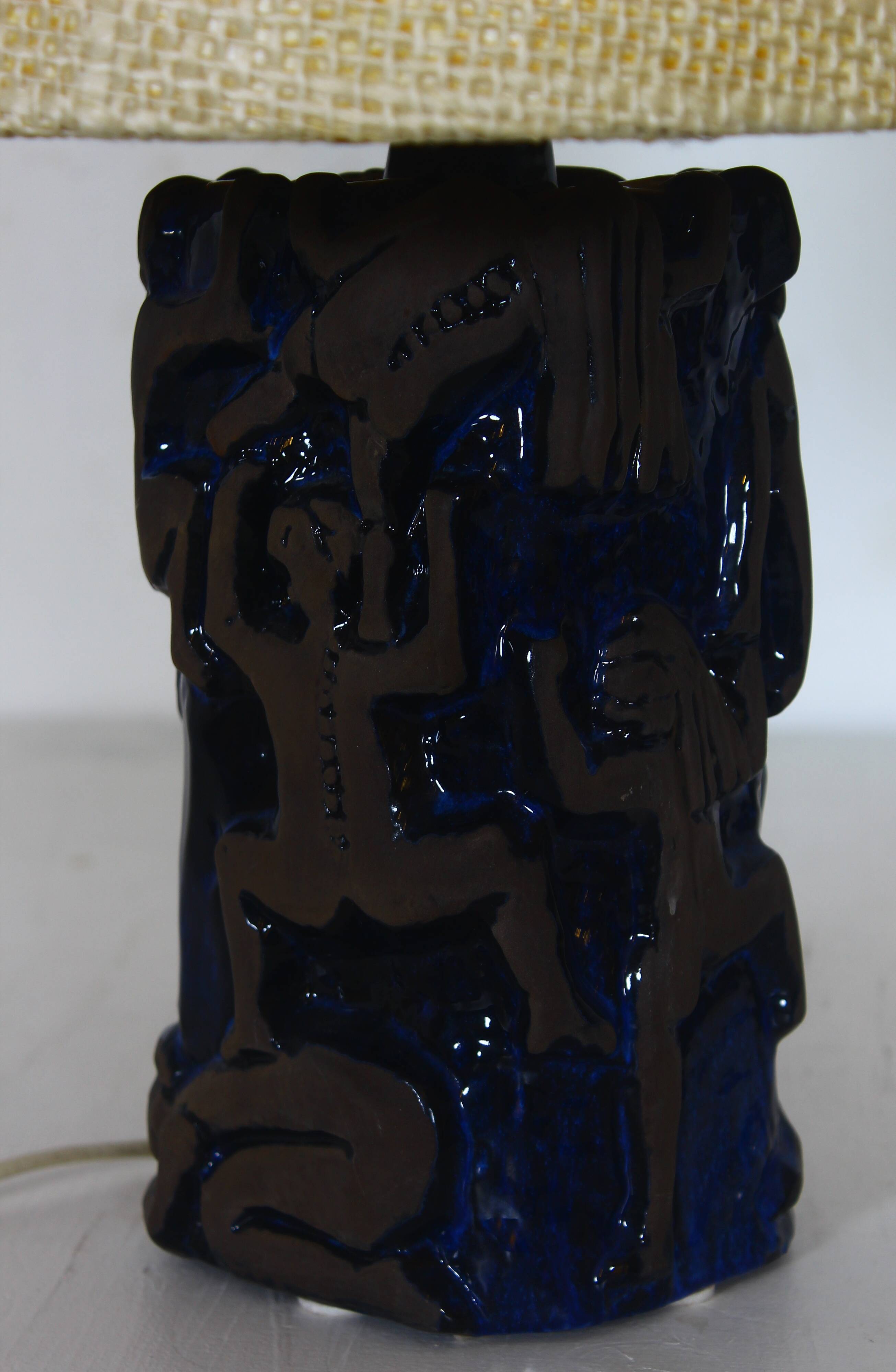 Table lamp "Climbing Women", partially glazed stoneware, by Sys M