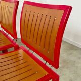 Lot 6 anciennes chaises design Dieticker Bruno Rey bois fuchsia vintage années 70