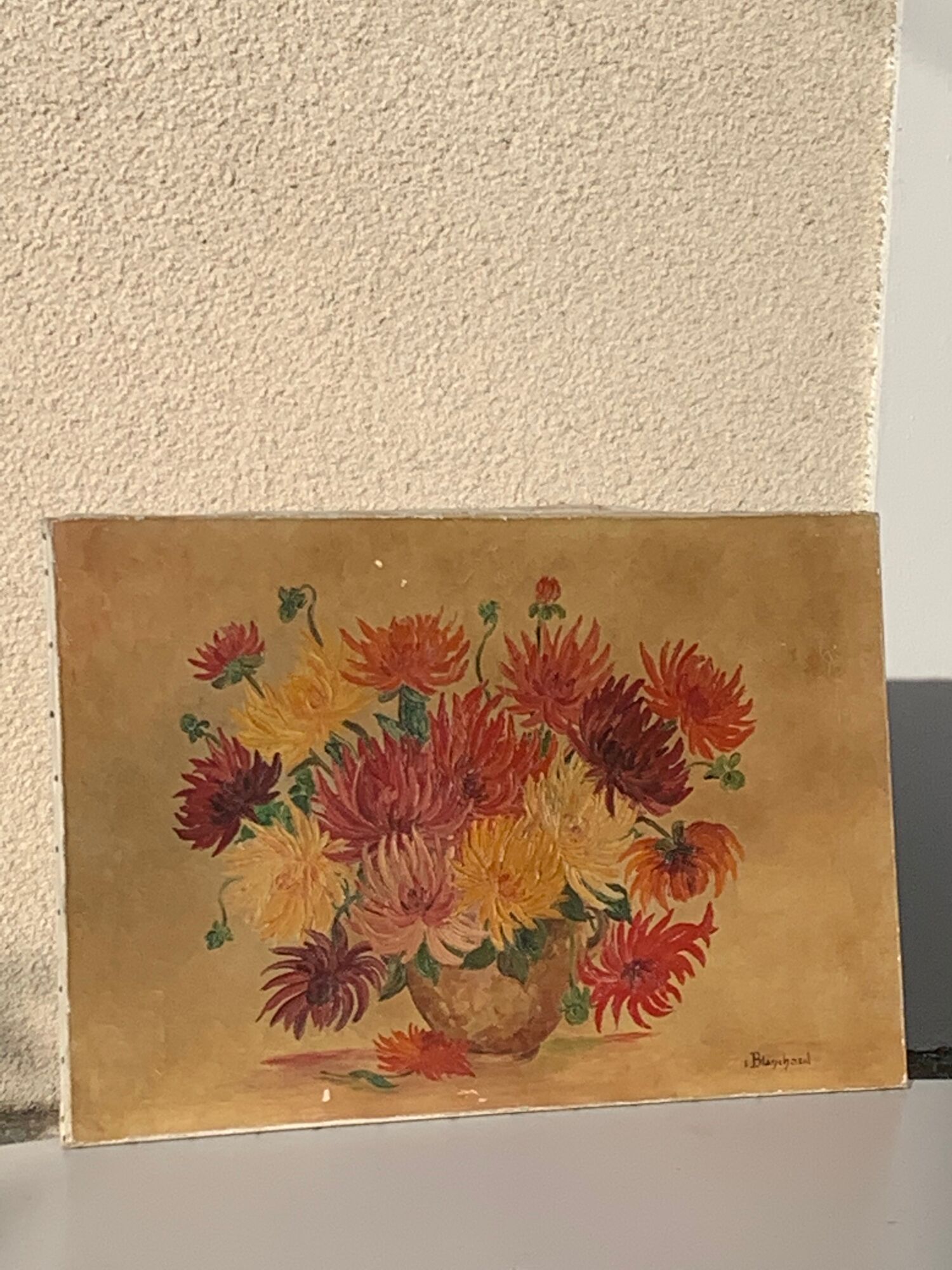 Painting the bouquet of vintage dahlias signed Blanchard