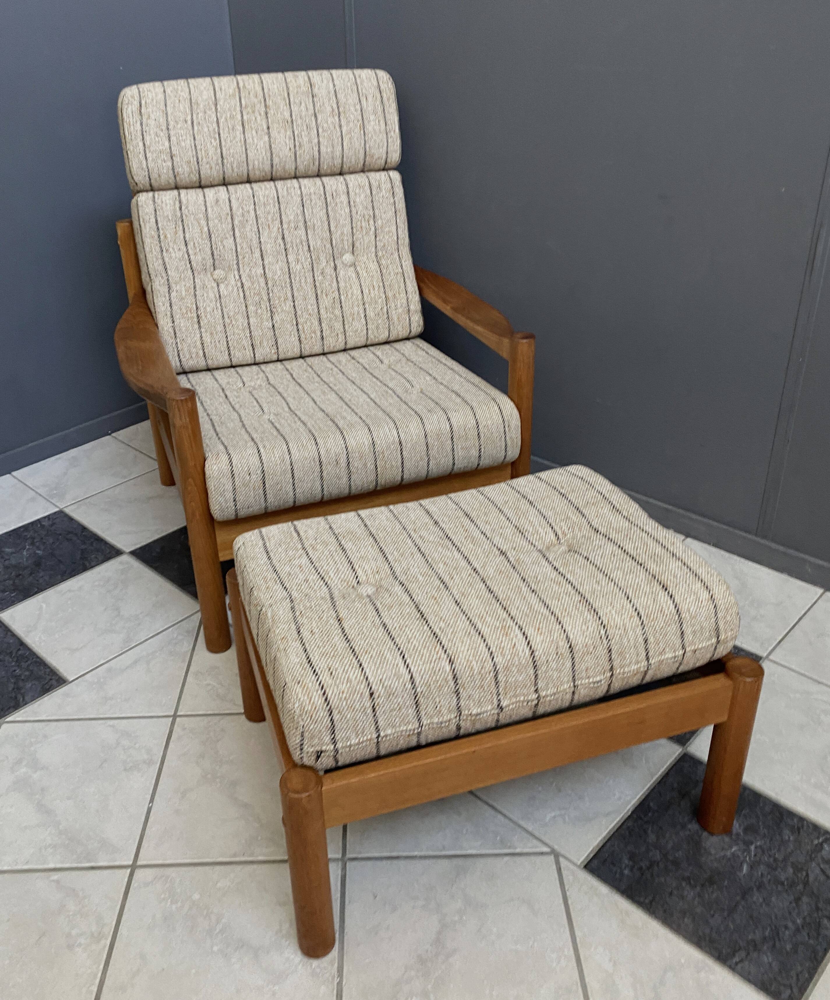 High back relax chair with hocker 1960s by Tarm Stole Denmark