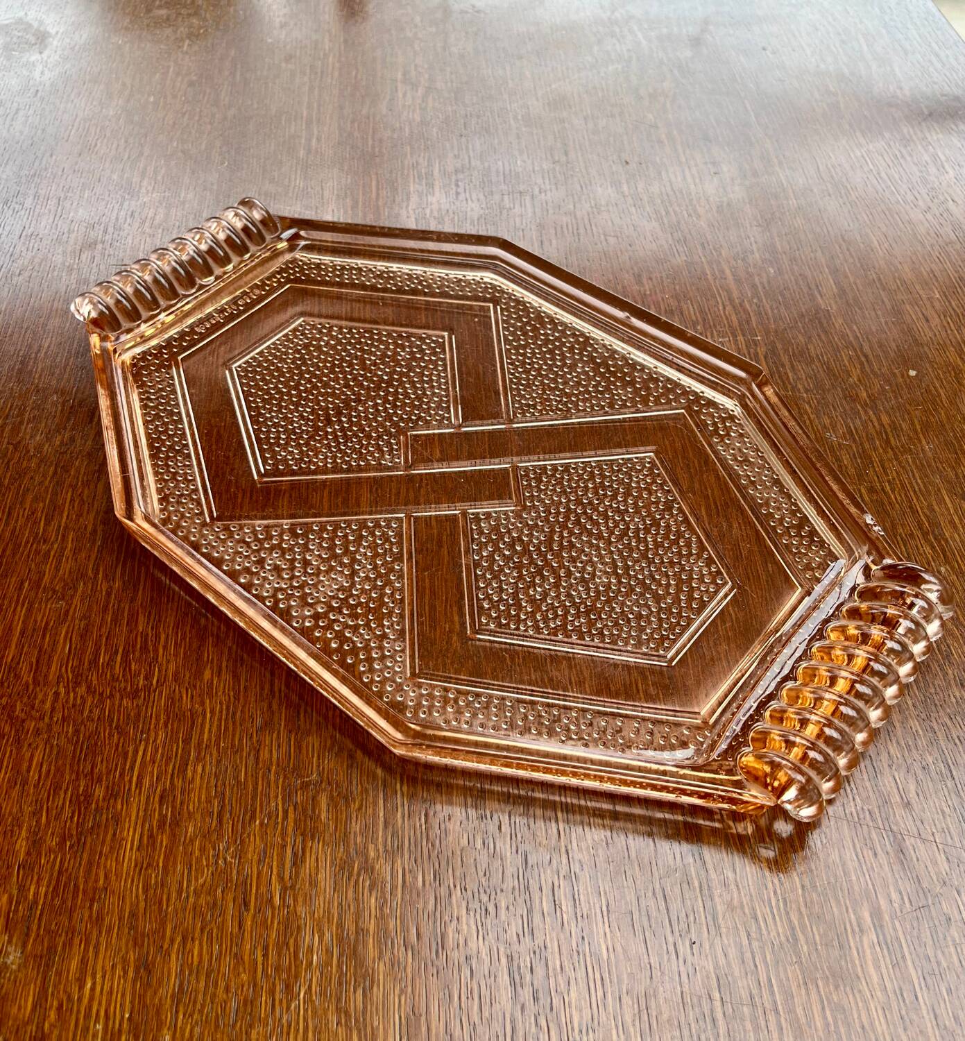 Art Deco pink glass tray