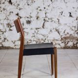 4 Scandinavian Fristho Franeker chairs in teak and faux leather, 1960.