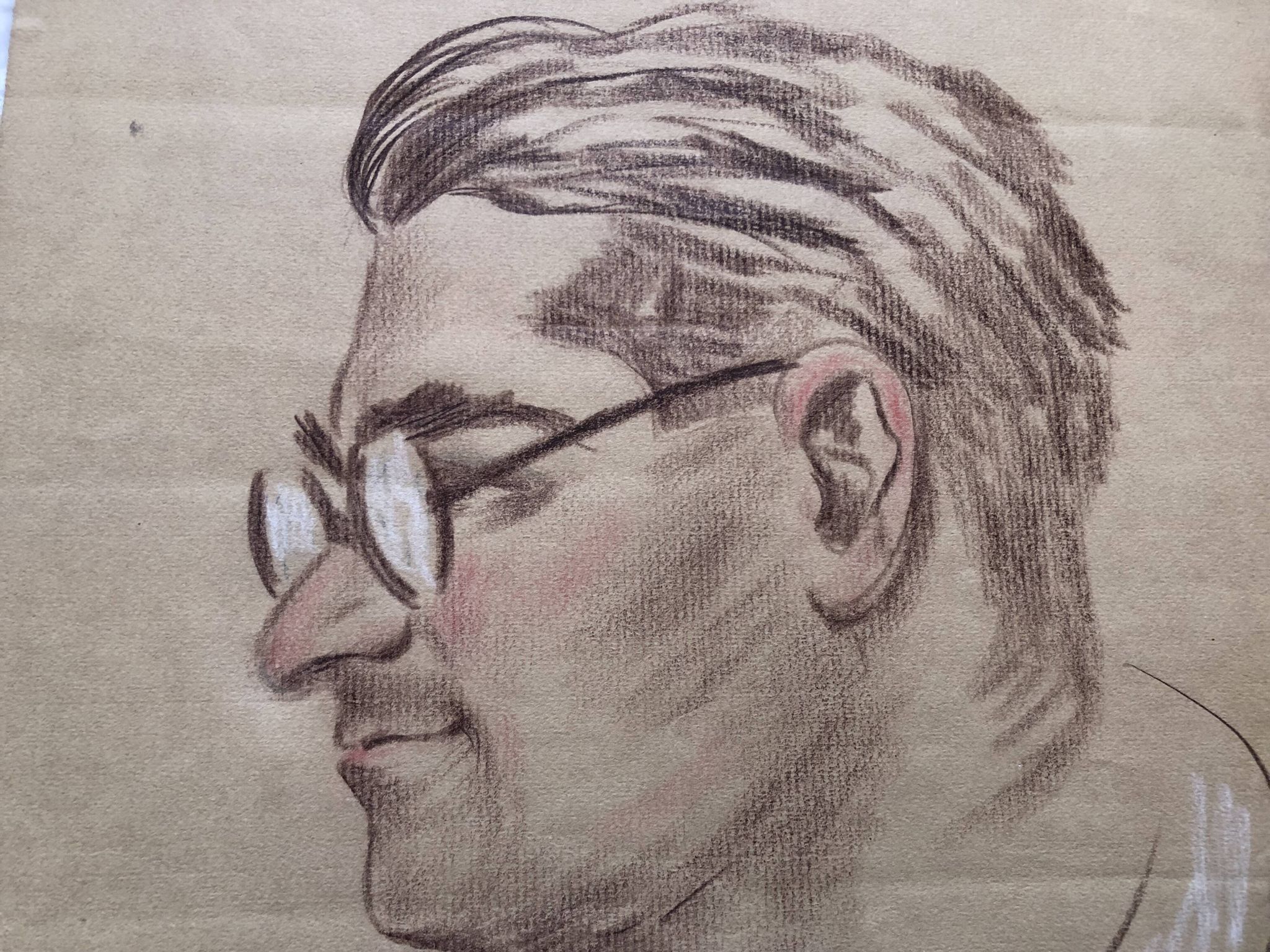 Pastel drawing 1971 man portrait with glasses, signed rose? marseille 13 bouche du rhône paper