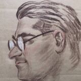 Dessin au pastel 1971 portrait homme à lunettes, signé rose ? marseille 13 bouche du rhône papier