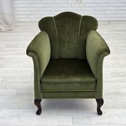 1950s, Danish armchair, green furniture velour, ash wood legs.