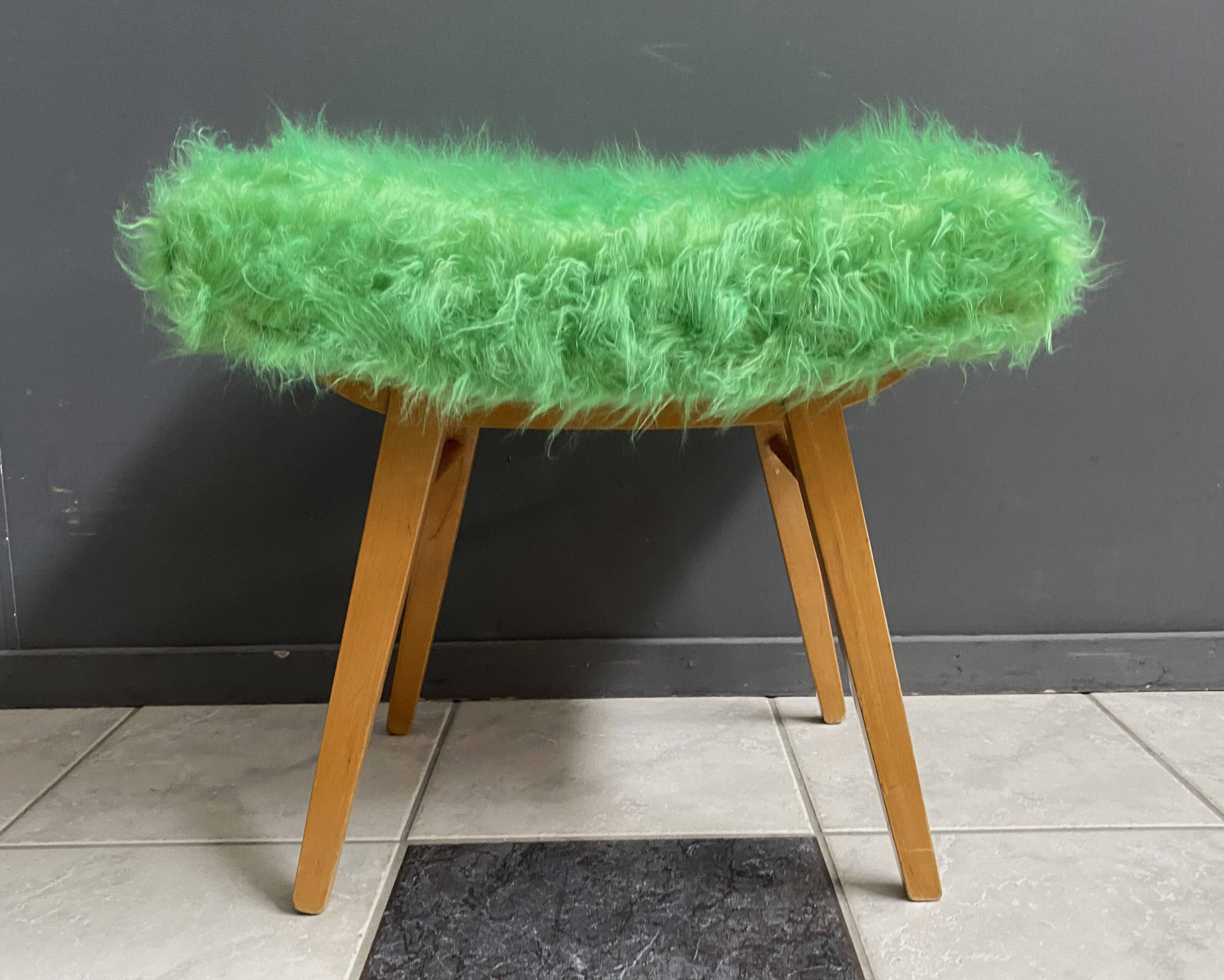 Green fluffy foot stool 1960s