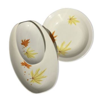 Set 3 plats Longchamp crème feuilles