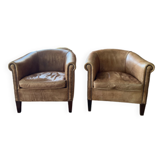 Pair of english club armchairs