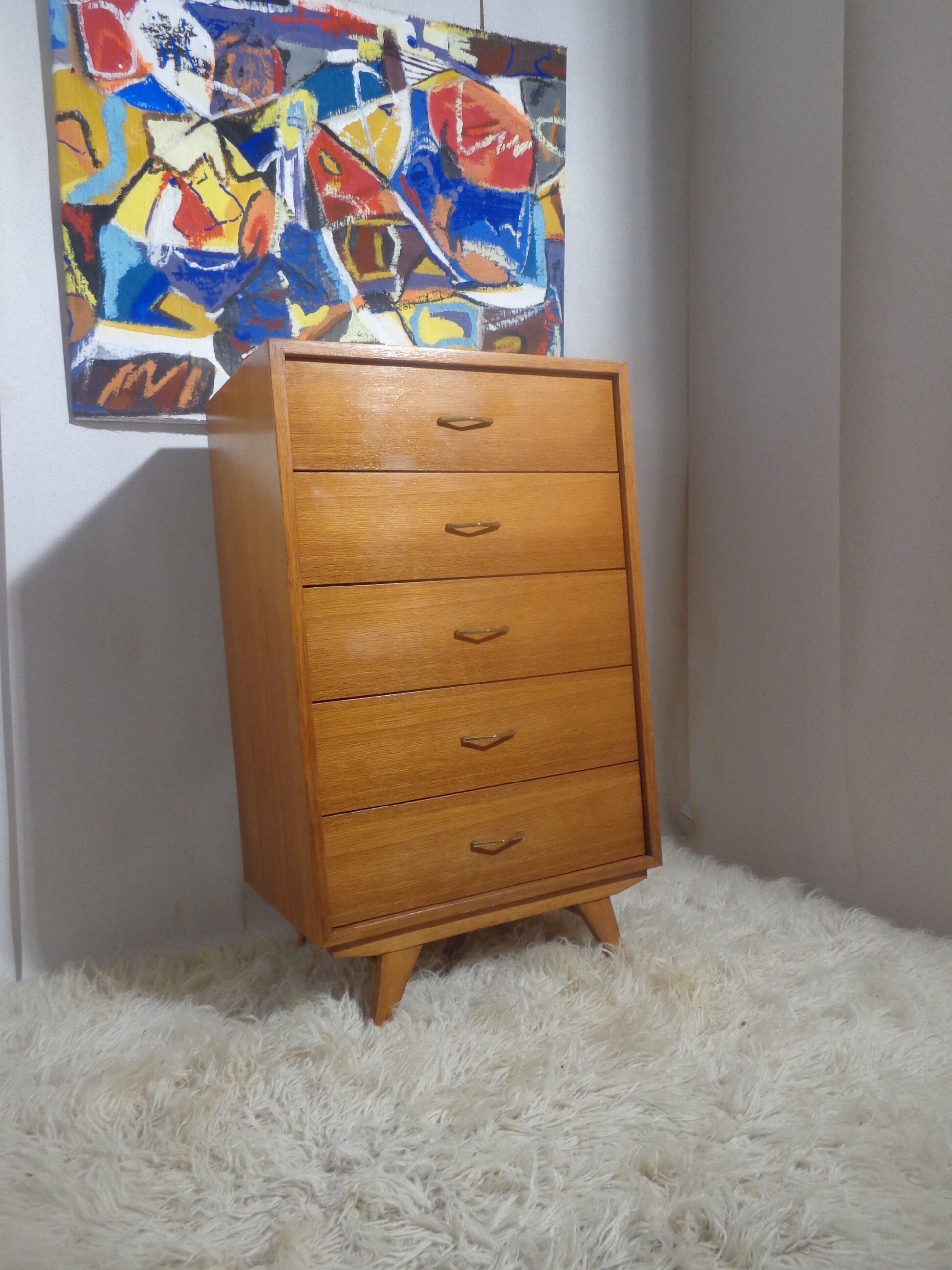 Commode chiffonnier vintage des années 60 bois clair