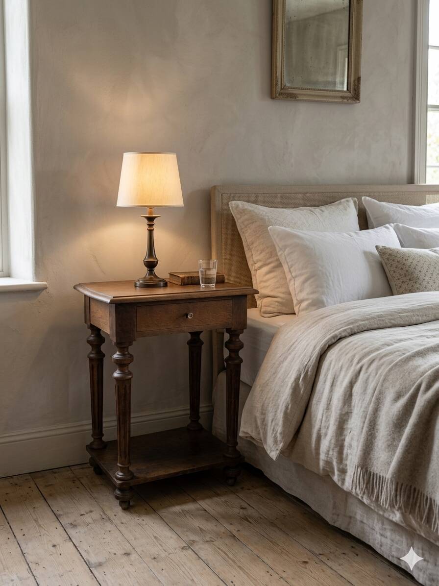 Louis XVI style bedside table in solid oak