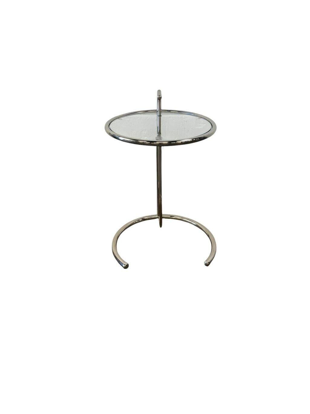 Vintage adjustable chrome side table with smoked glass.