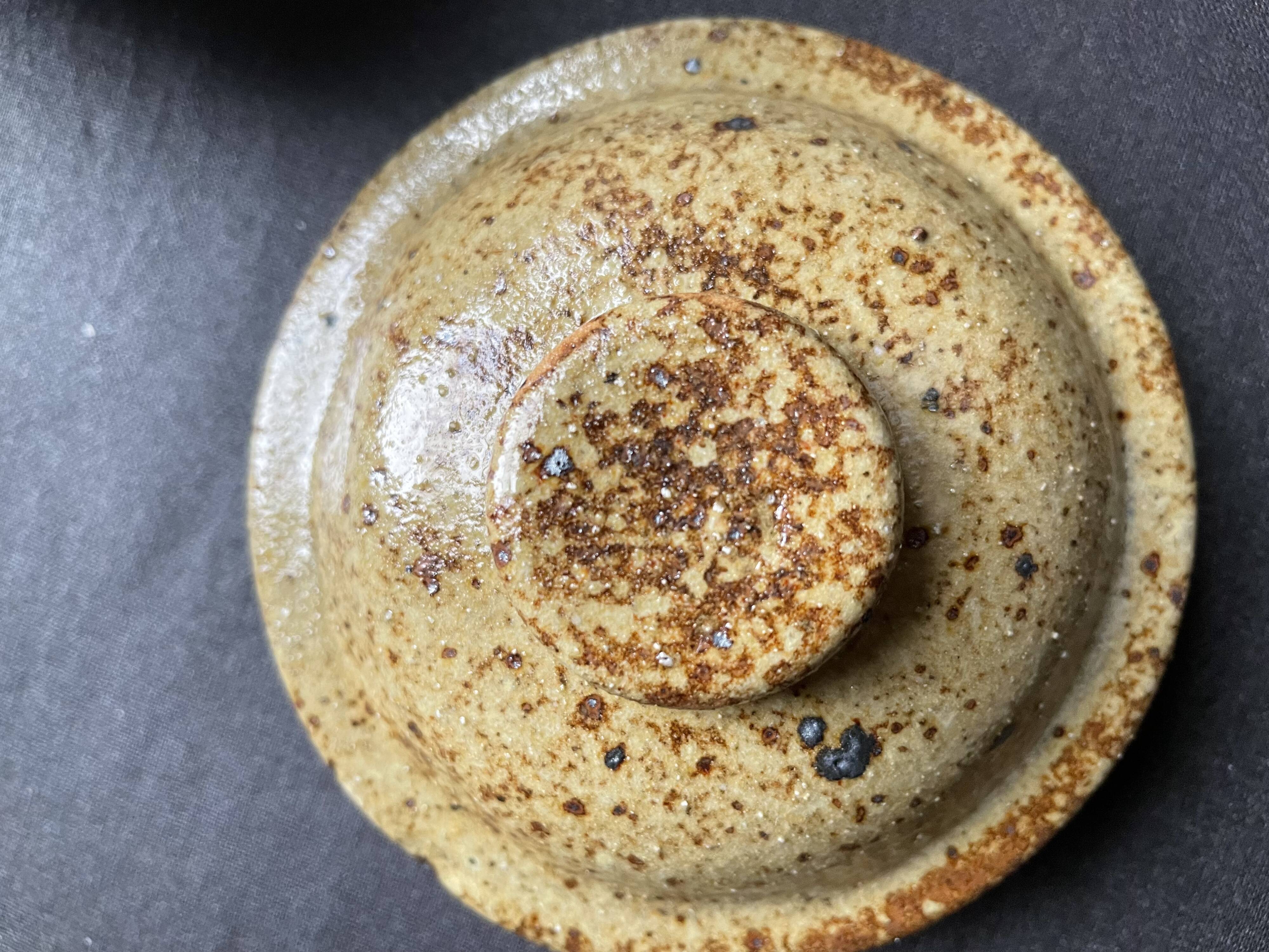 Vintage pyrite stoneware lid pot