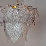 Lustre "Feuilles" 2 niveaux, verre givré,  Murano Mazzega,  italie 1960