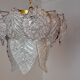 Chandelier "Leaves" 2 levels, frosted glass, Murano Mazzega, italy 1960