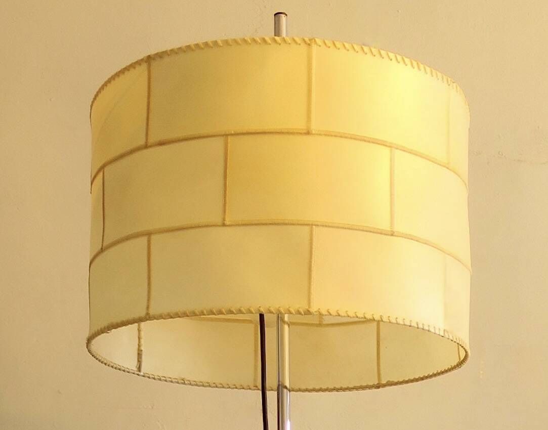 Lampadaire Cocoon avec abat-jour patchwork et pied gainé de cuir, années 1960