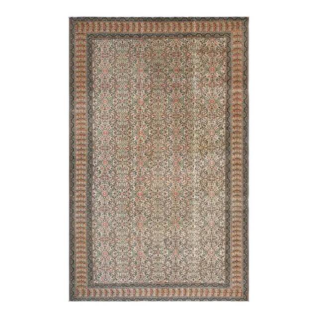 1970s Turkish Oushak Handmade Wool Cotton Orange Area Rug 199x291