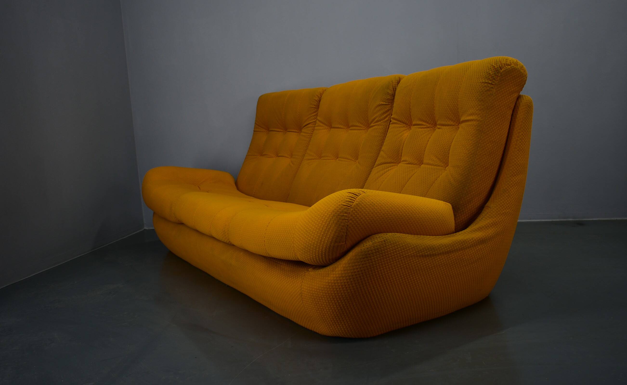 20th century, yellow Atlantis three-seater sofa, 1960s