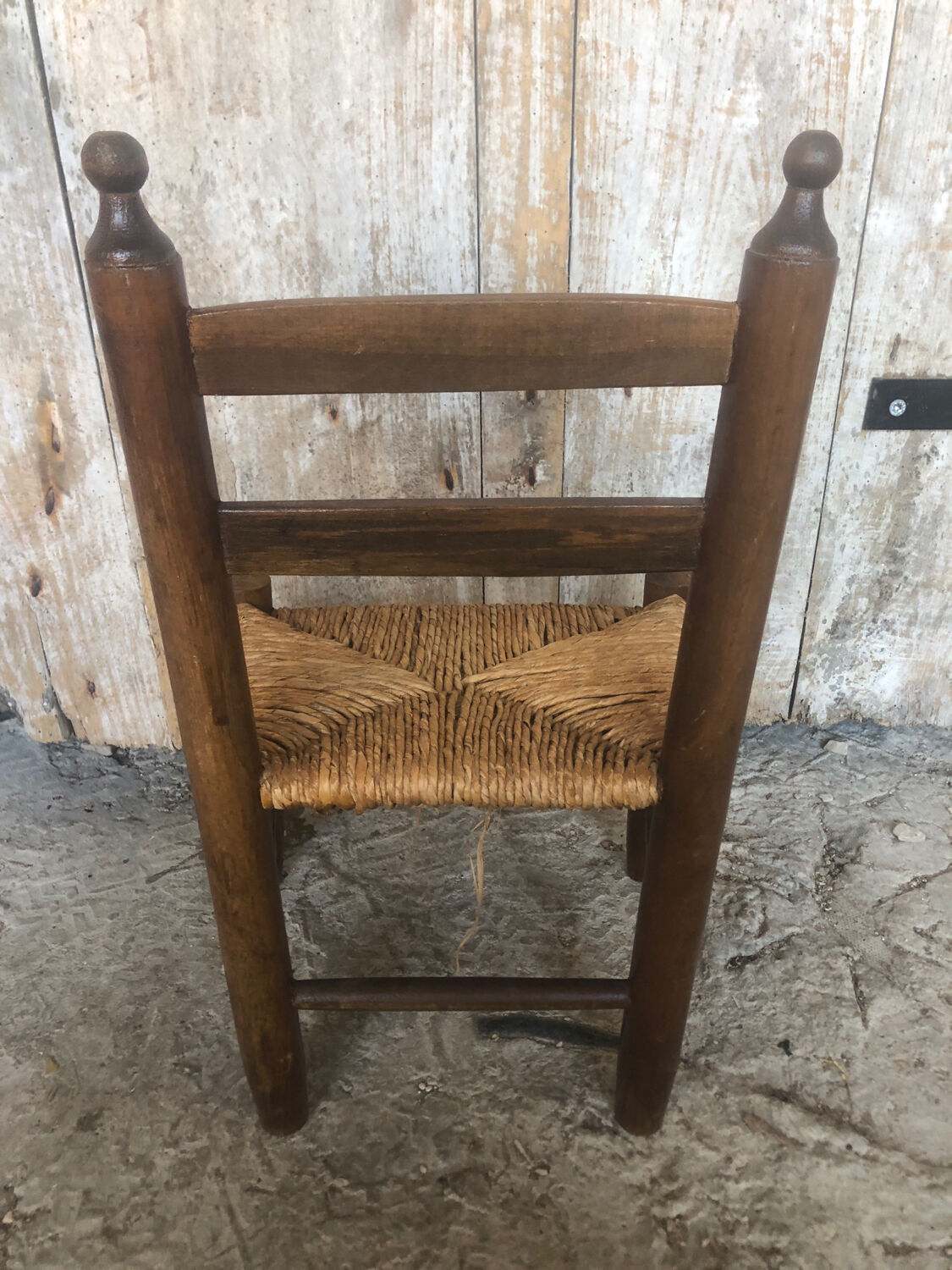 Chaise enfant bebe bois tourné + assise paille tressée vintage #a289