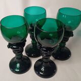 Antique Green Glass Tall Roemer Set of 4