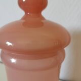Pink opaline apothecary box, jar, pocket tray