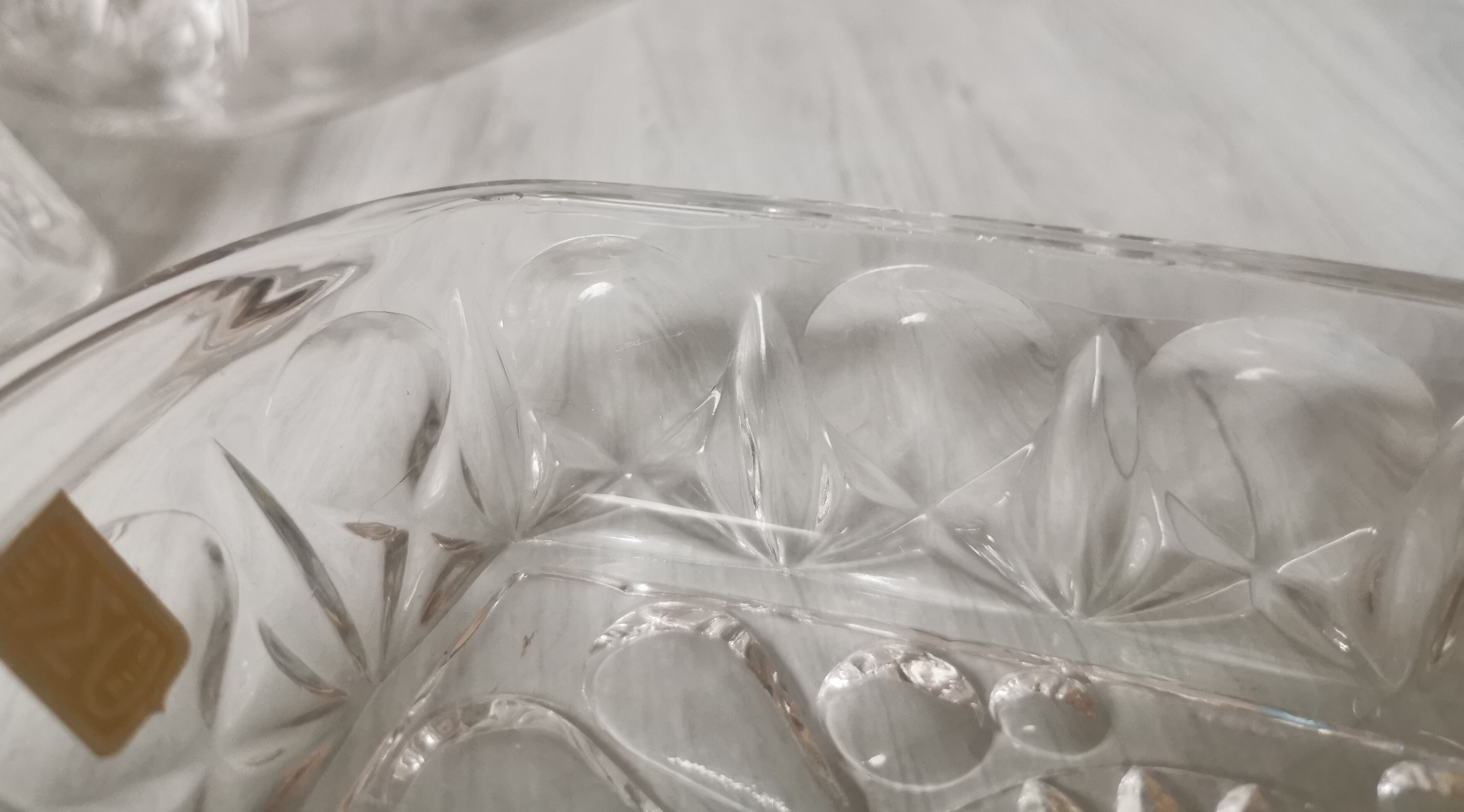 Tray with glass and gold metal compartments