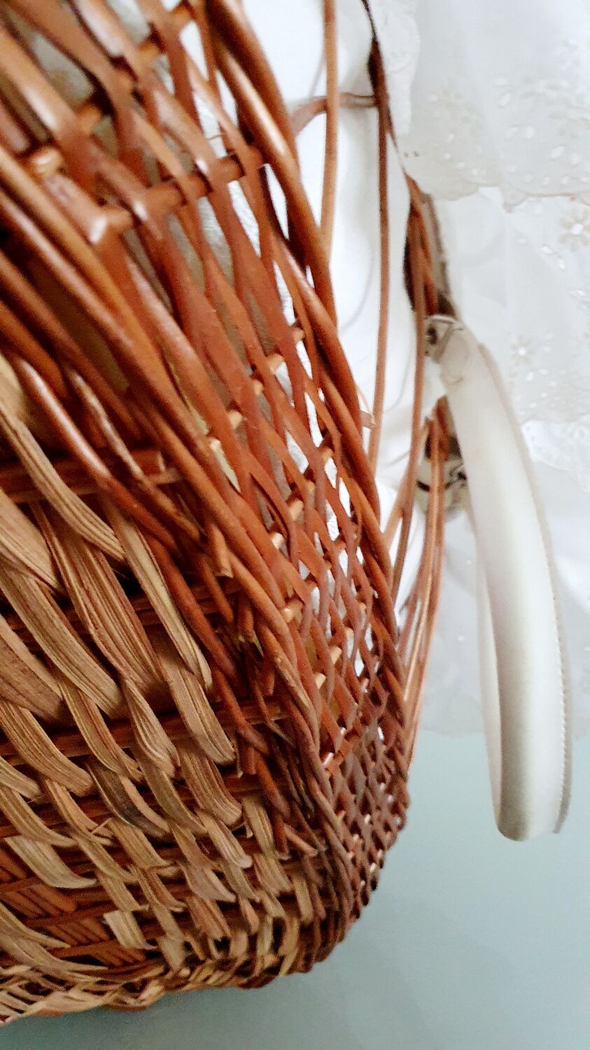 1970s rattan cradle/bassinet with hood and arch