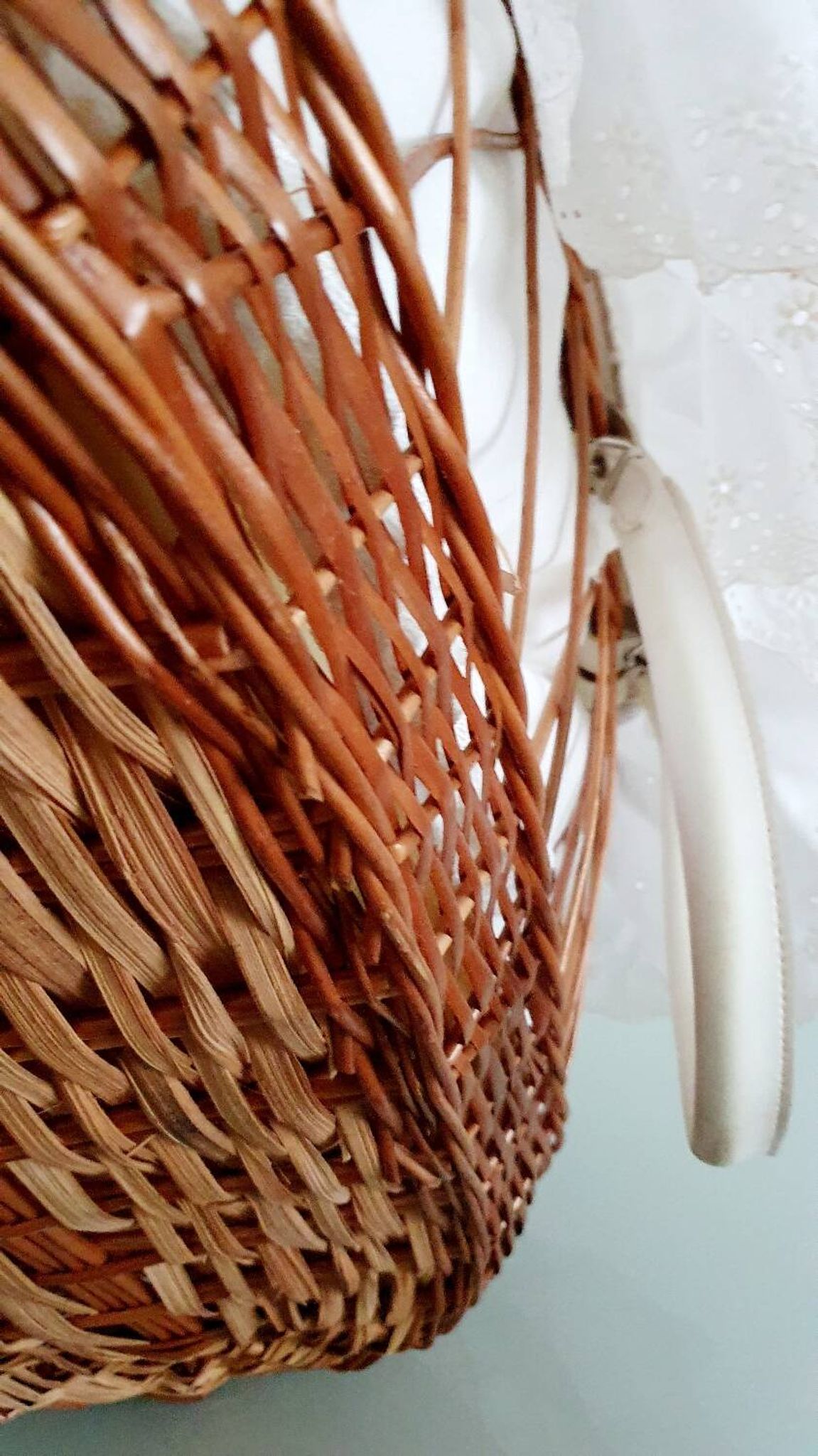 1970s rattan cradle/bassinet with hood and arch