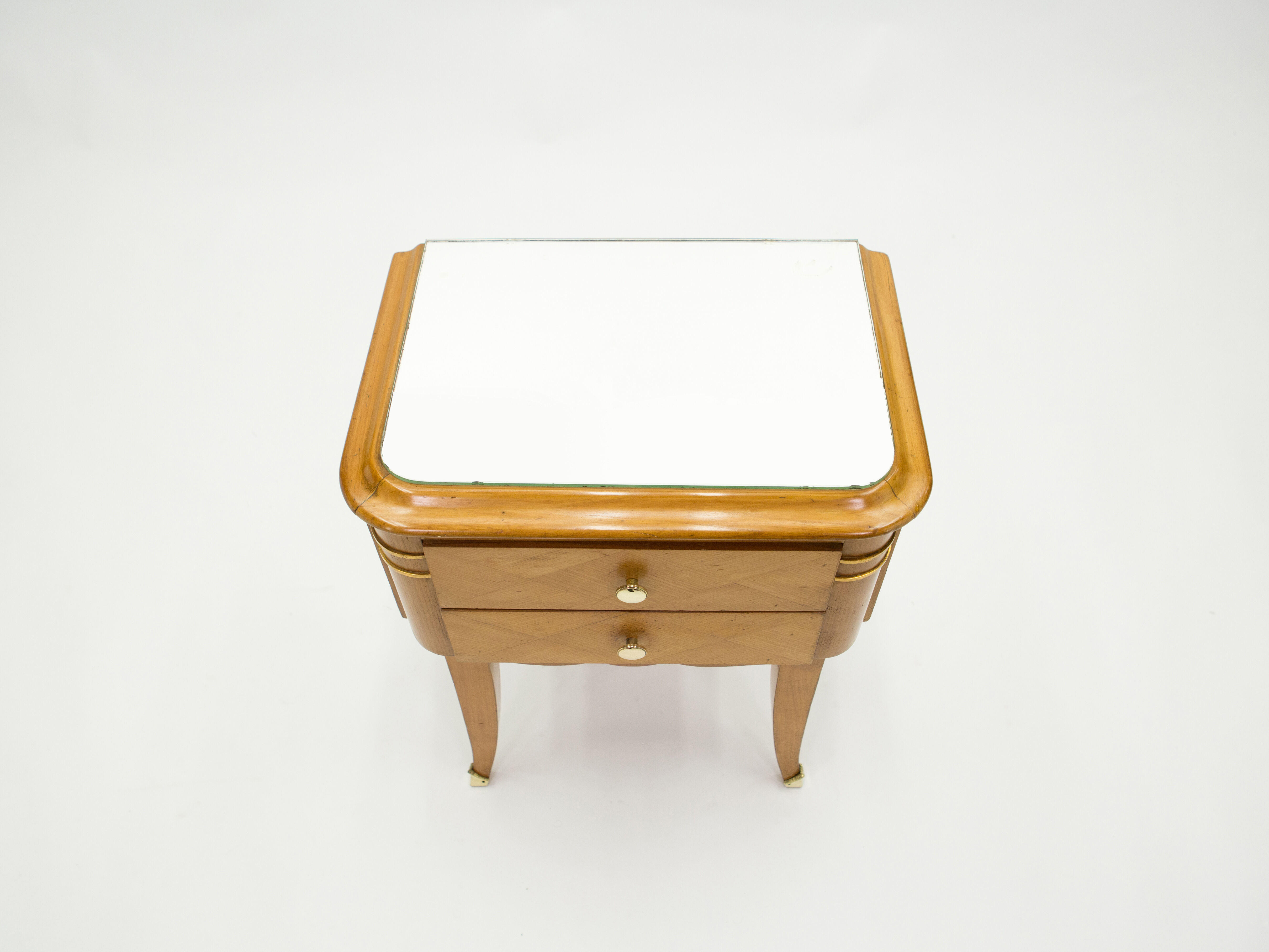 Pair of bedsides in sycamore brass mirror by Jean Pascaud 1940