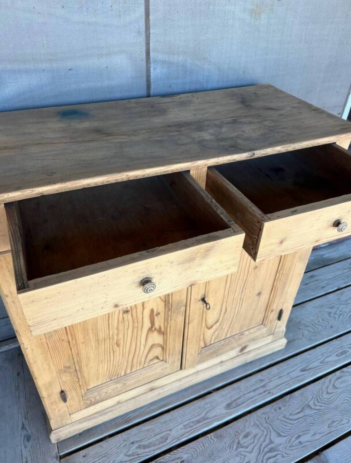 Antique raw wood sideboard