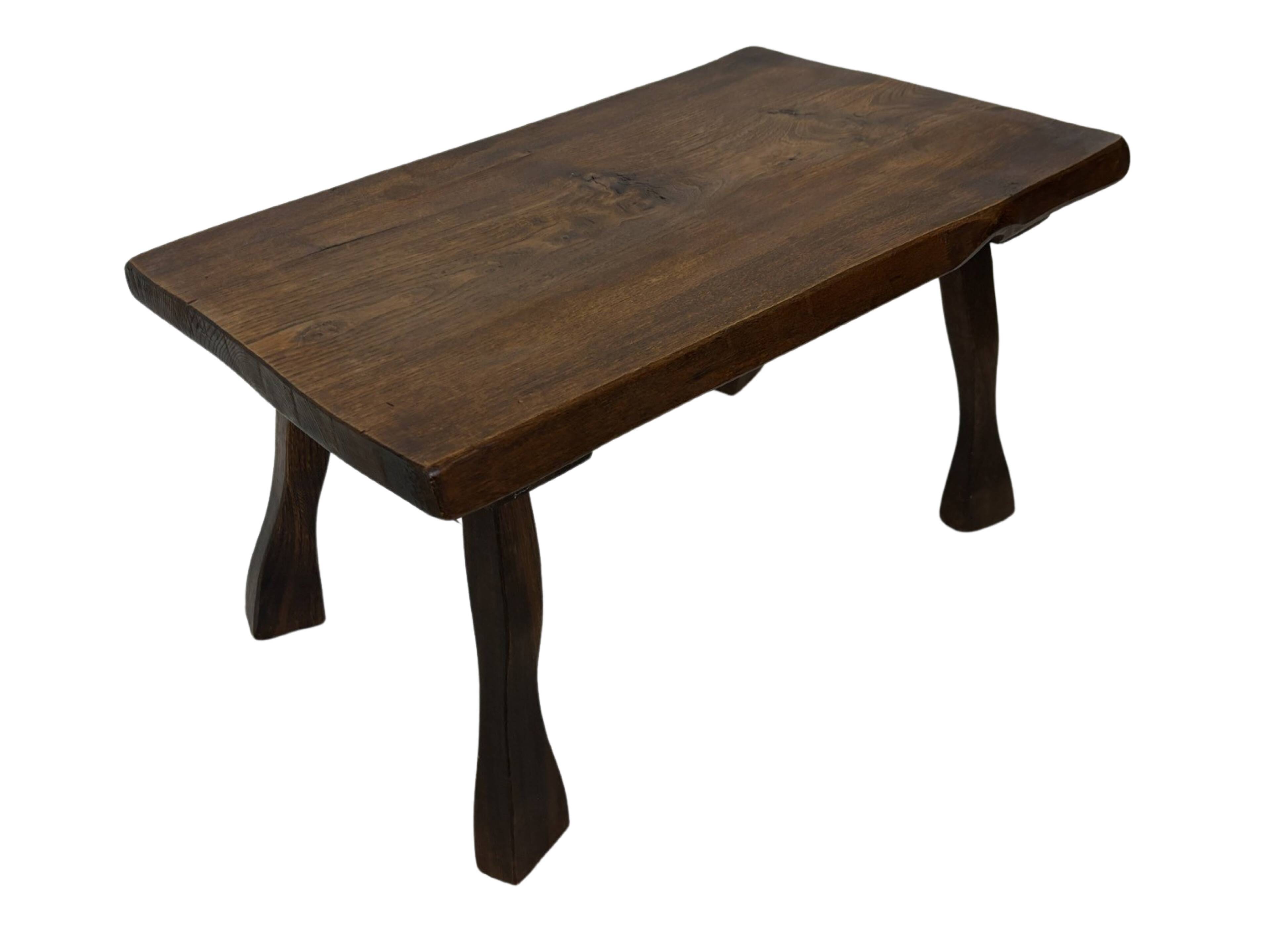 Vintage brutalist side table minimalistic design in dark wood
