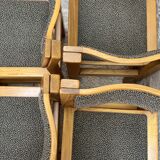 Set of 4 brutalist vintage chairs in solid wood and fabric