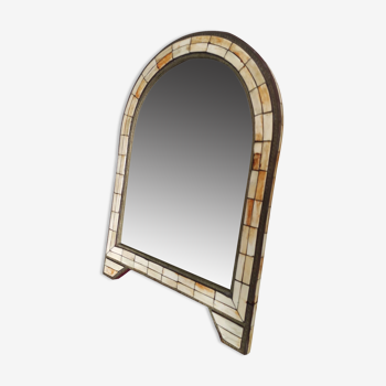 Large rounded ethnic mirror in vintage bone