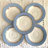 12 tasses à café bleues et soucoupes anciennes