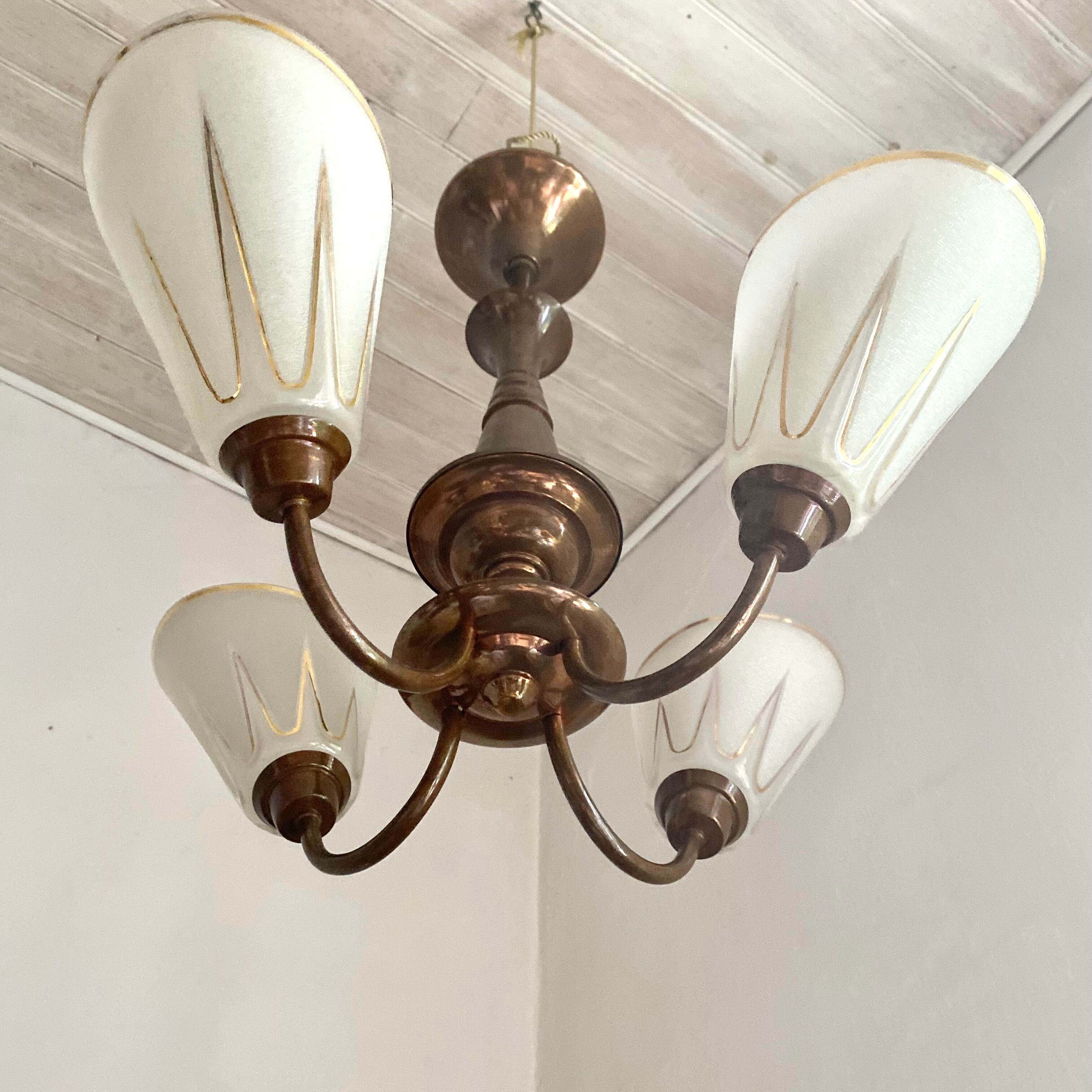 Art deco chandelier in copper and granite glass