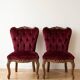 Pair of Baroque style armchairs in red velvet