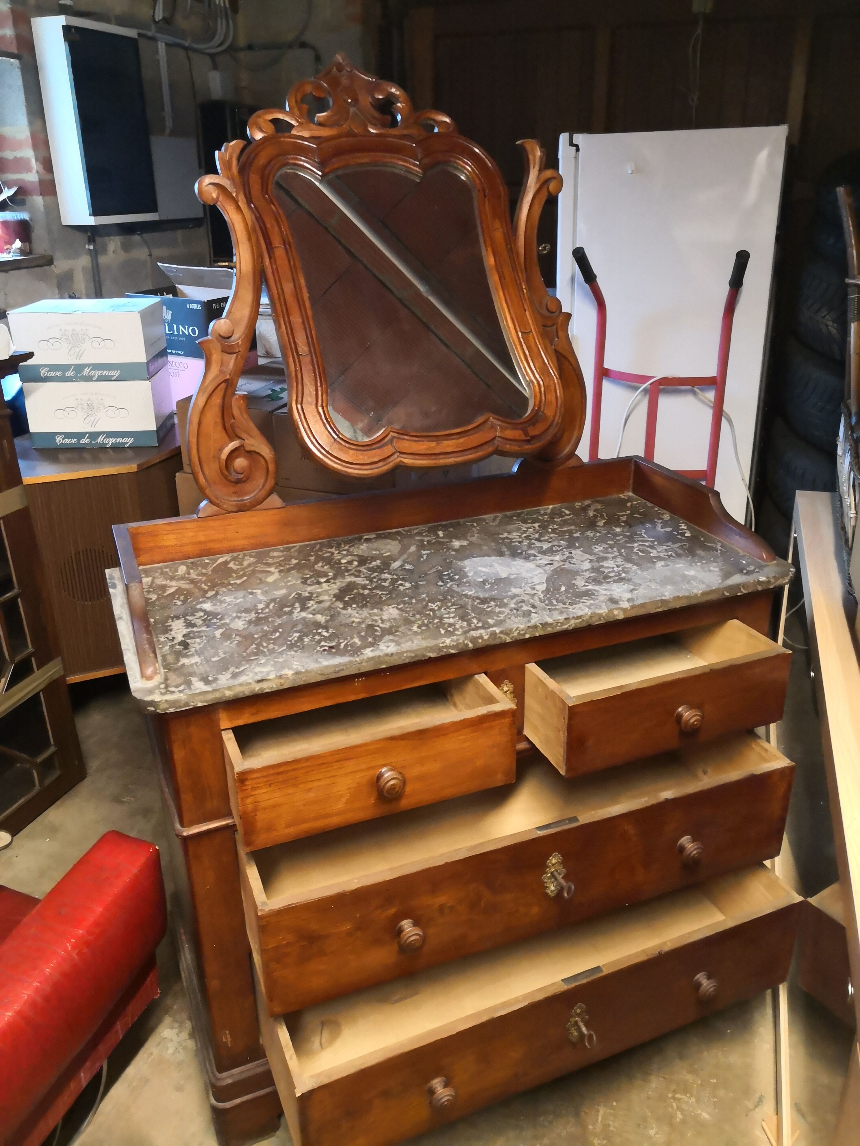 Coiffeuse Louis Philippe dessus marbre