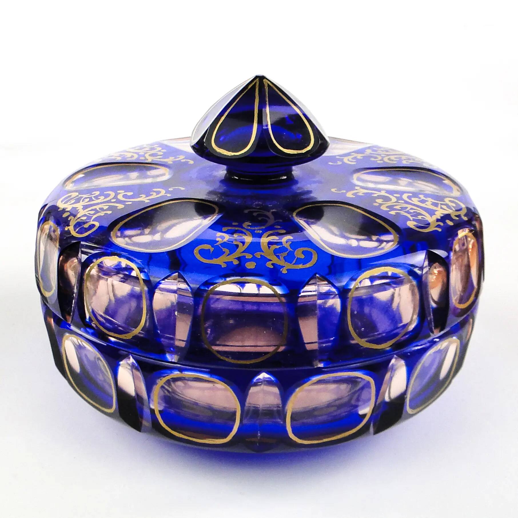 Biedermeier bonbonniere, cobalt glass, Egermann, Germany, 1930s
