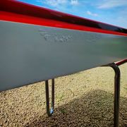 Table "floating" Space age 1970 Red Glass and Dove Tail - 140x80cm