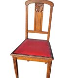 Set of 4 Art Deco Chairs in wood and red imitation leather