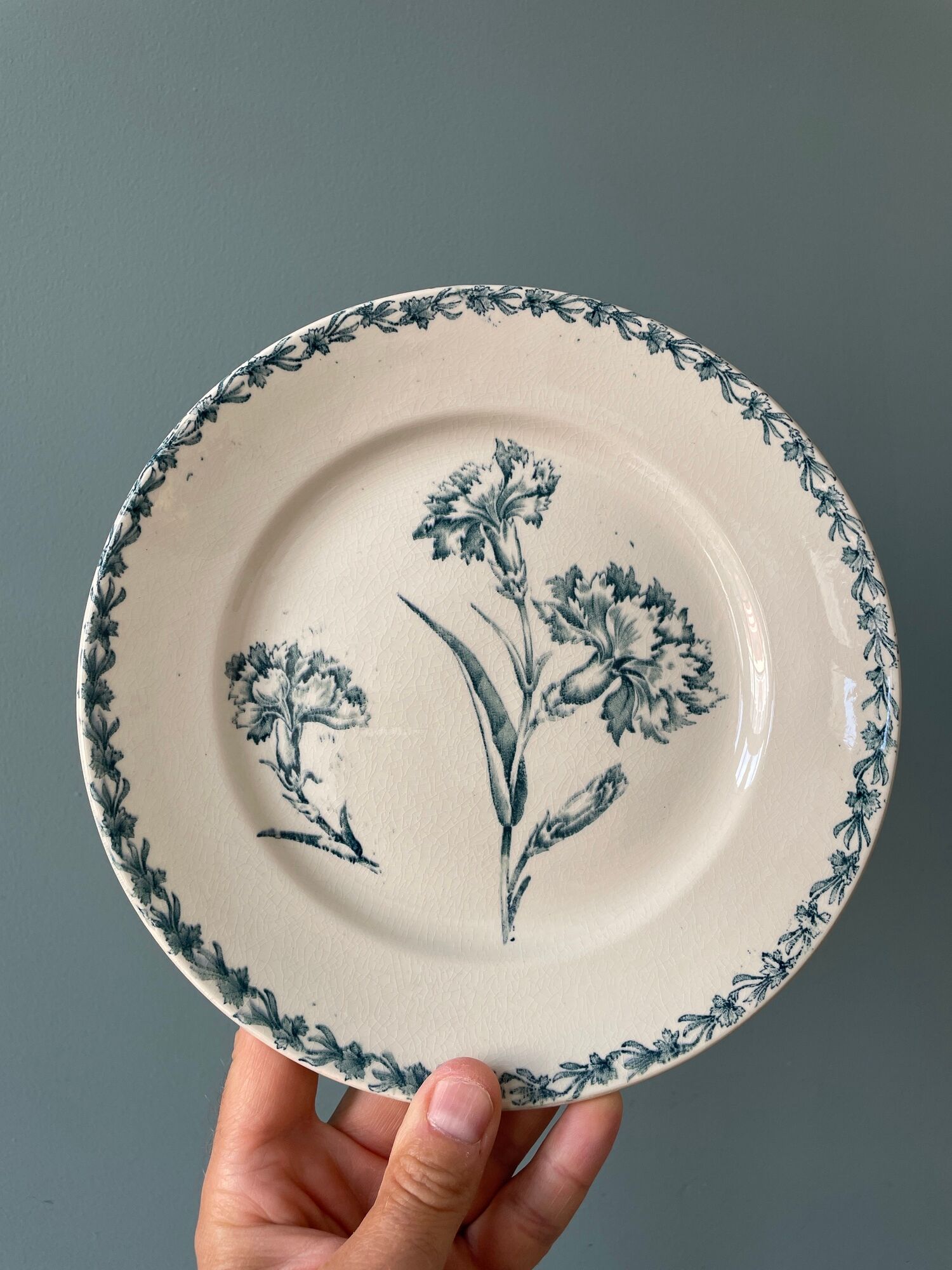 Set of 8 plates Terre de Fer 1900 K.G Lunéville, model "Carnation"
