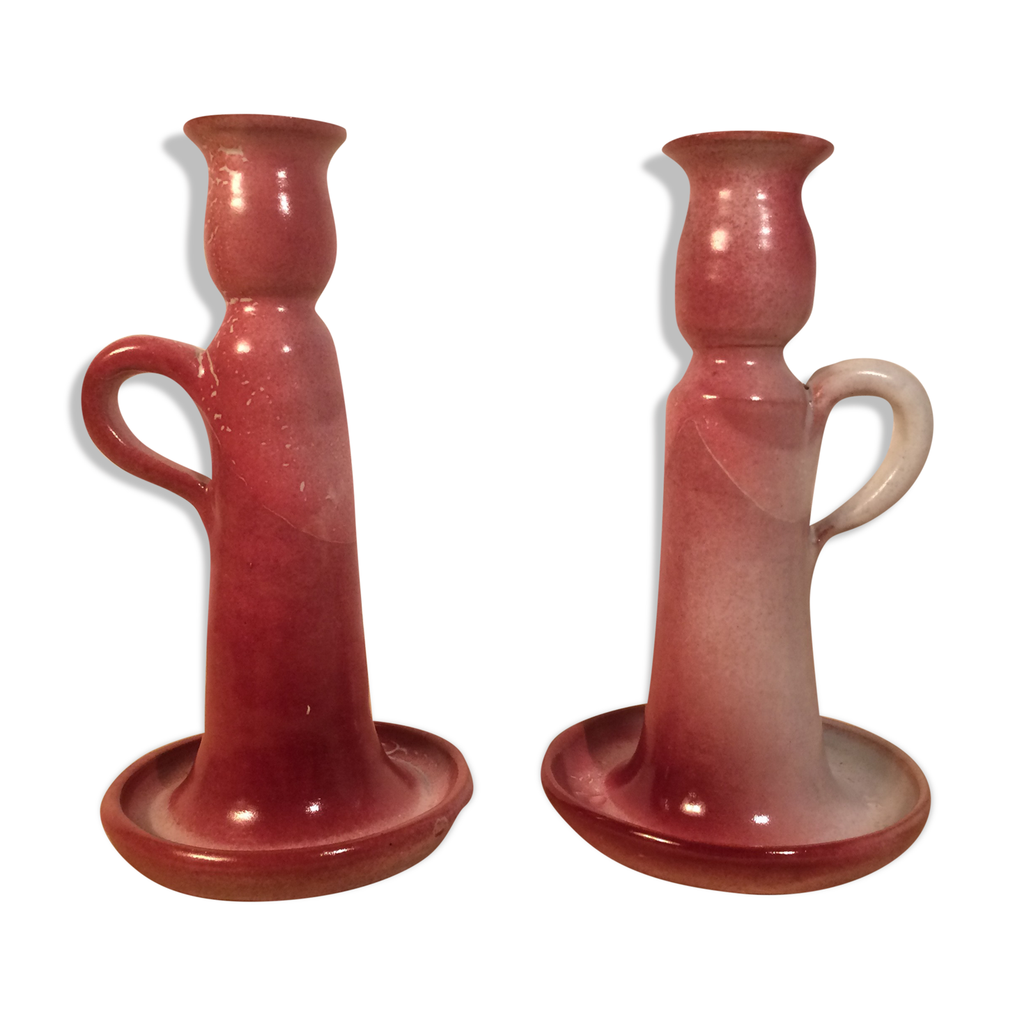 Pair of pink ceramic candle holders